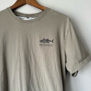 Denim & Flower Men's Short Sleeve Crewneck Tee in Olive Green with Fish Graphic